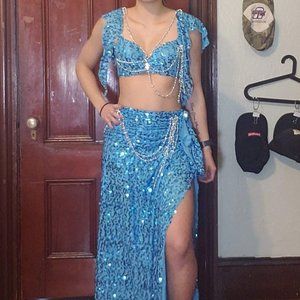 Belly dance sky blue 2 piece costume